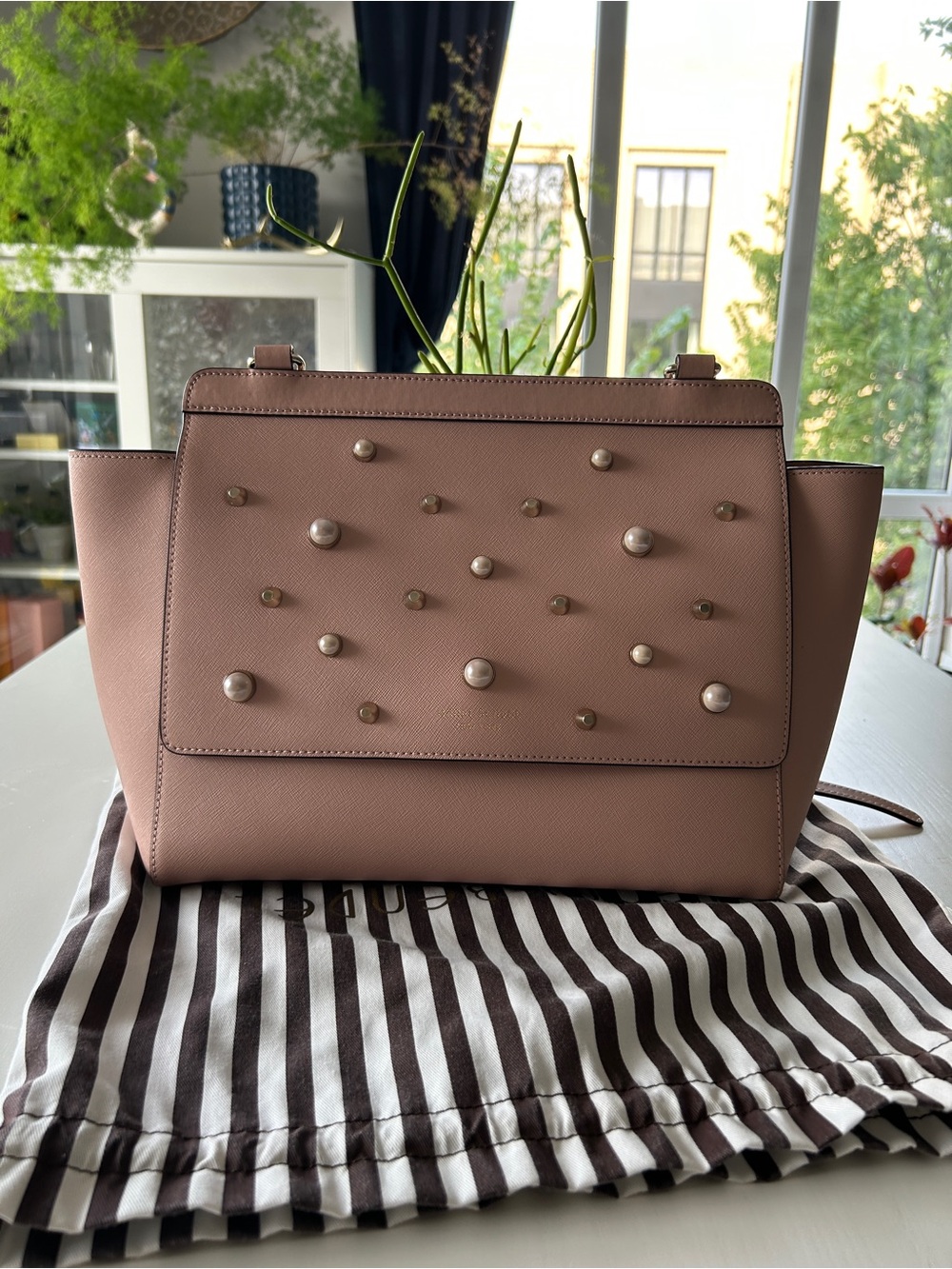 henri bendel Pearl-Embellished Mauve Shoulder Bag
